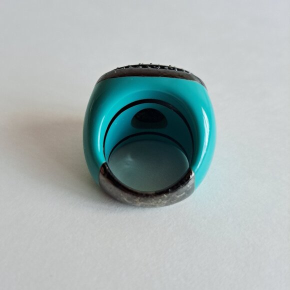 Angelique de Paris Sterling Silver Cubic Zirconia Resin Blue Square Ring Size 7 - Picture 4 of 13